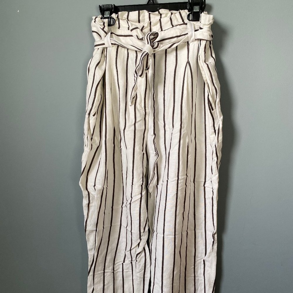 Dex Wide-legged White and Brown Stripe Pants